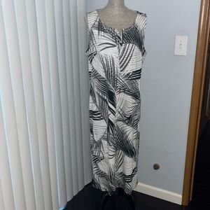 Talbots Dresses Talbots Grey White Palm Leaves Painted Fronds Midi Dress XL